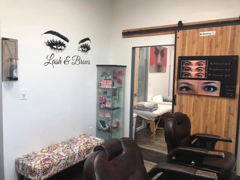Lash and brow room with treatment bed at K's iBrows & Lashes Studio, Aubrey TX