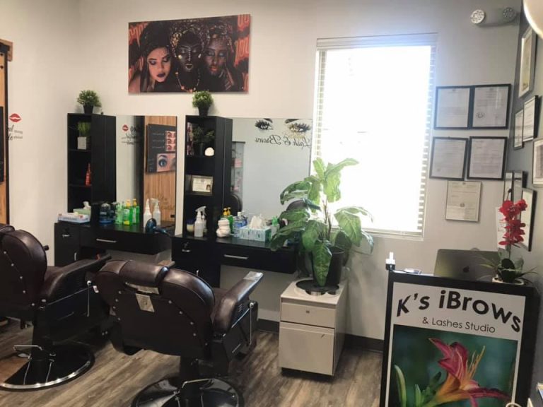 Interior of K's iBrows & Lashes Studio salon in Aubrey, TX